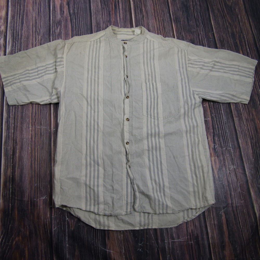 Northwest Outfitters Button Up Shirt Mens Medium Gray Striped‎ Grandad Collar